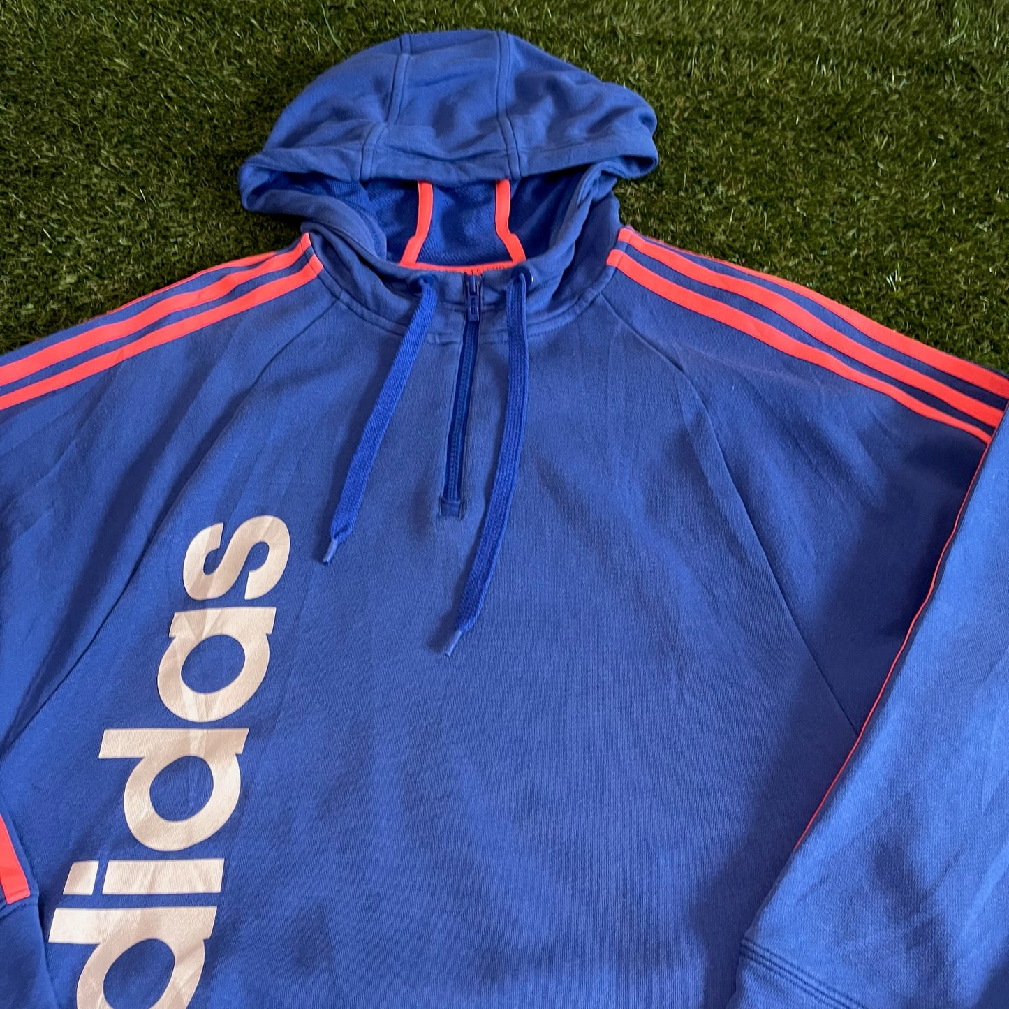 Adidas Hoodie 1/3 Zip Blue and Pink - L