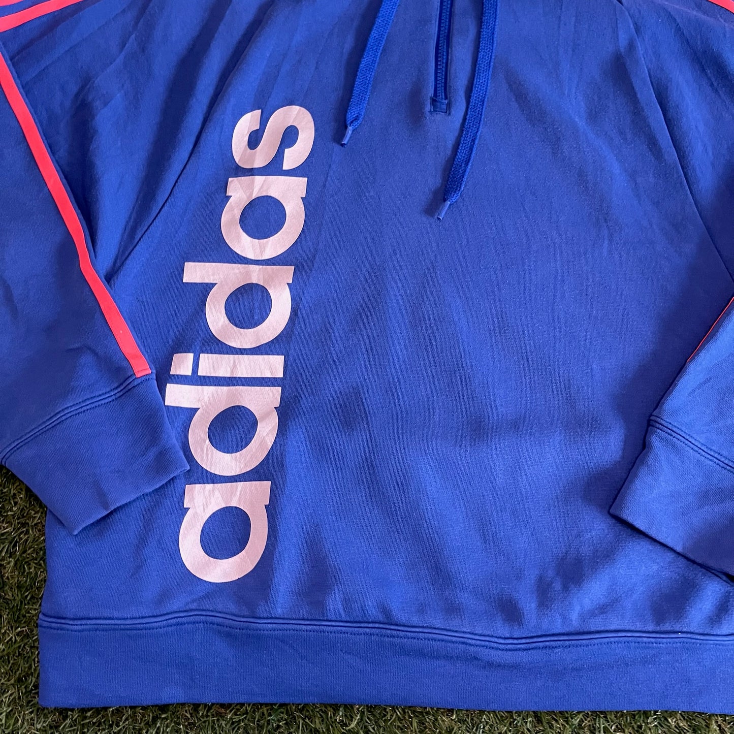 Adidas Hoodie 1/3 Zip Blue and Pink - L