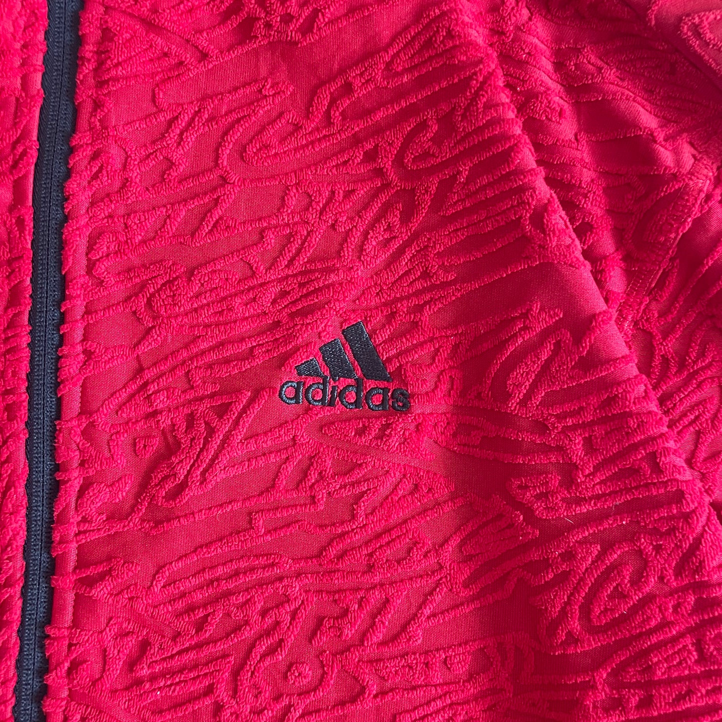 Adidas Red Textured Zipper Hooded Jacket - XL