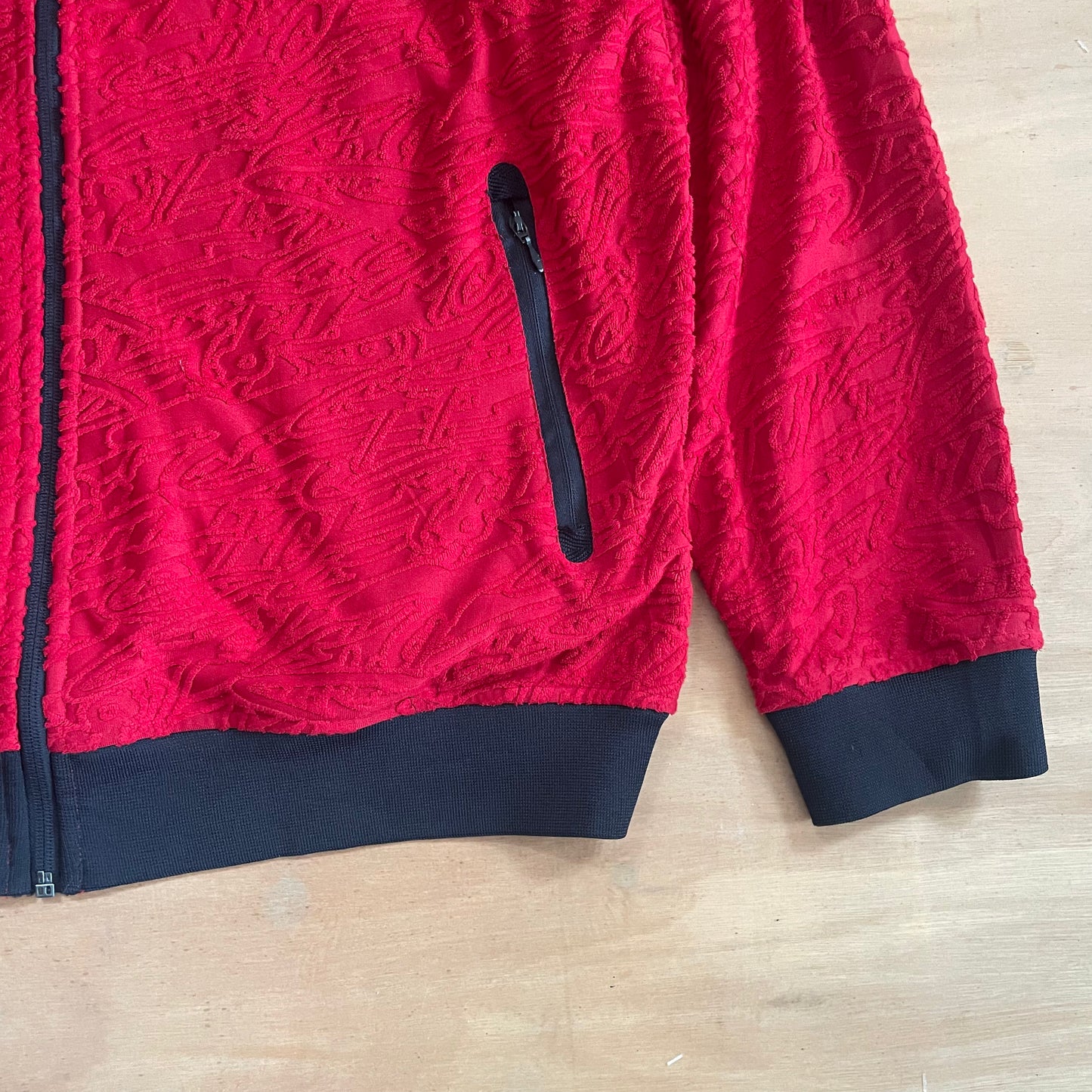 Adidas Red Textured Zipper Hooded Jacket - XL