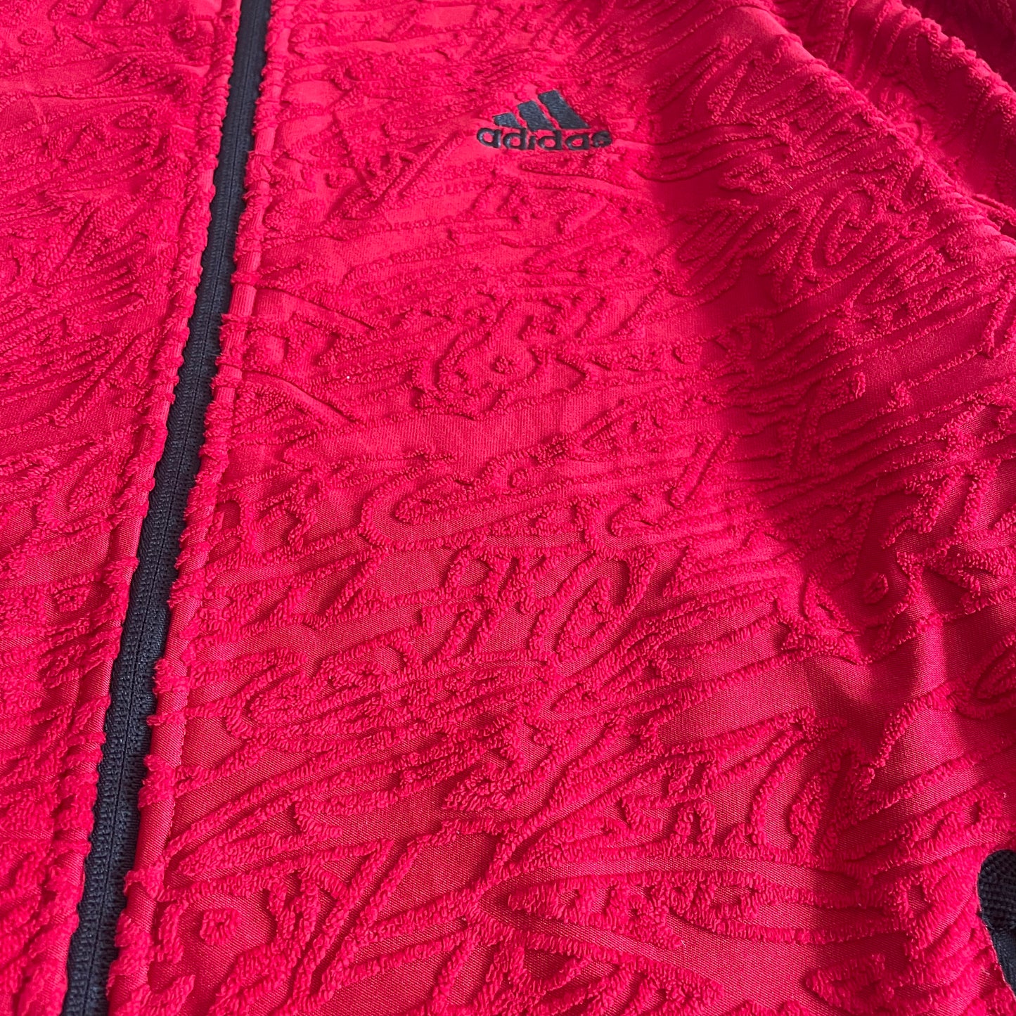Adidas Red Textured Zipper Hooded Jacket - XL