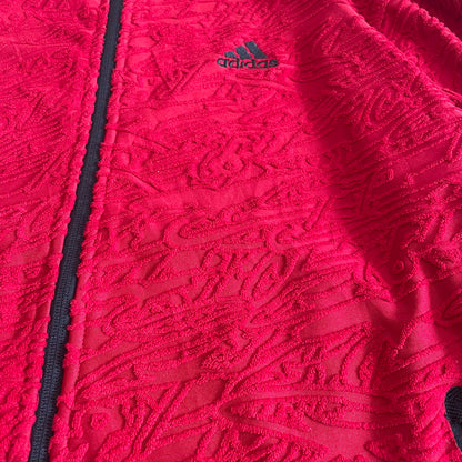 Adidas Red Textured Zipper Hooded Jacket - XL
