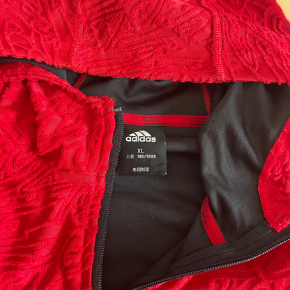 Adidas Red Textured Zipper Hooded Jacket - XL