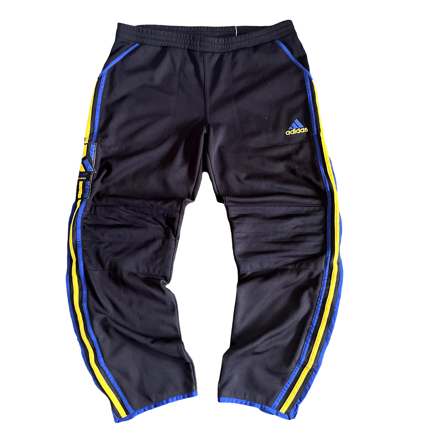 Adidas Track Pants Black with Yellow and Blue Stripes - L