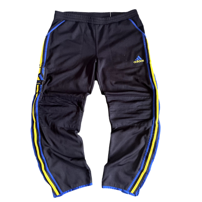 Adidas Track Pants Black with Yellow and Blue Stripes - L
