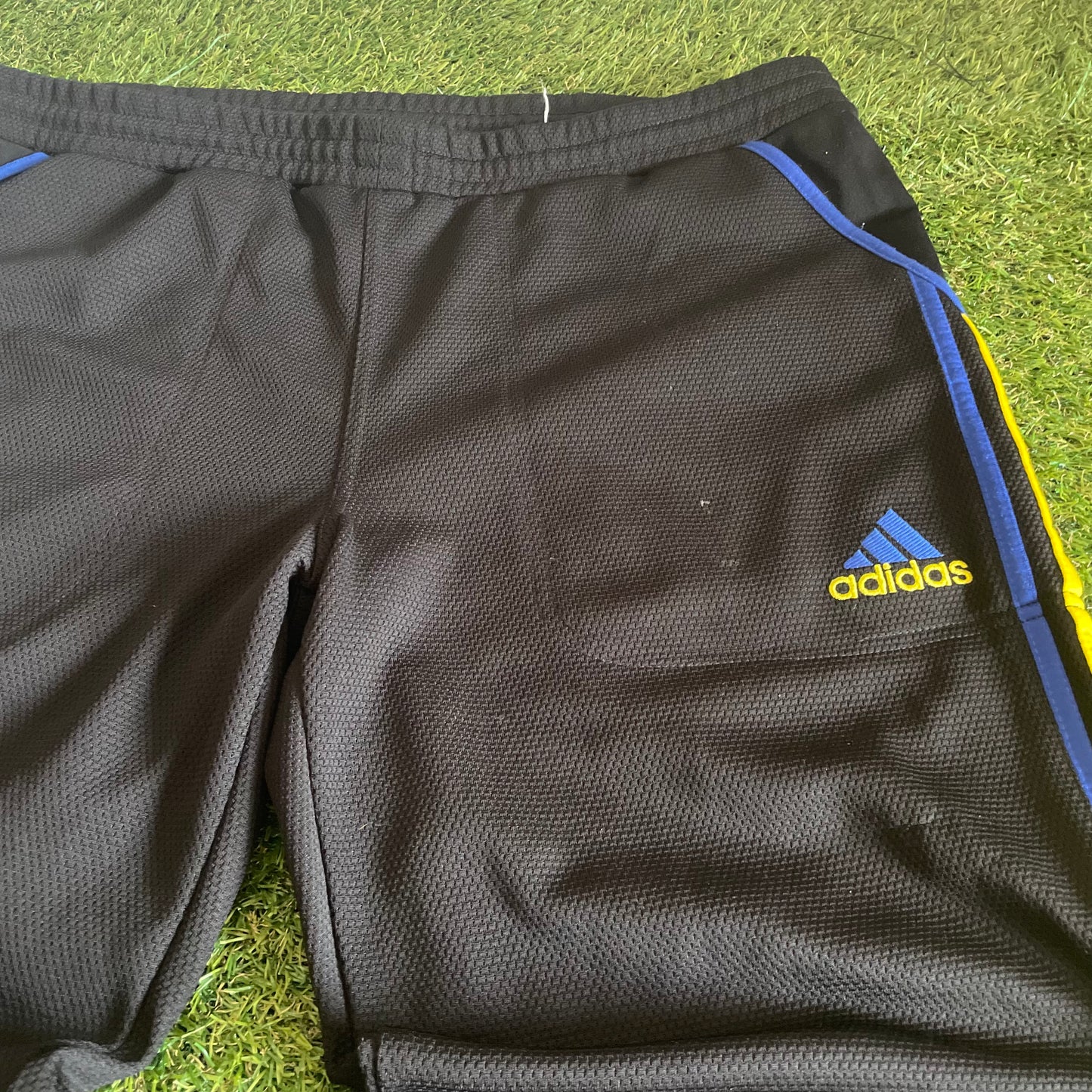 Adidas Track Pants Black with Yellow and Blue Stripes - L