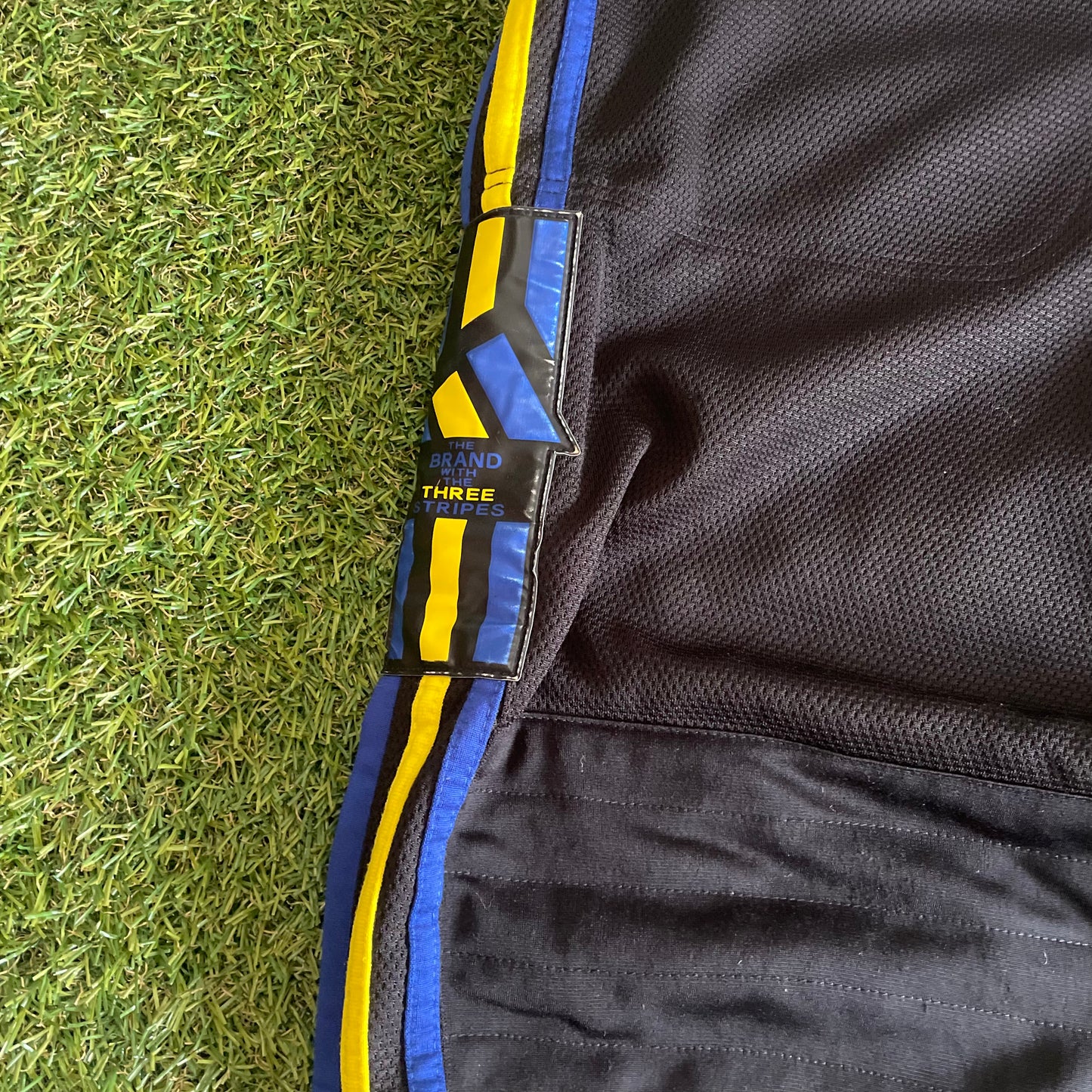 Adidas Track Pants Black with Yellow and Blue Stripes - L