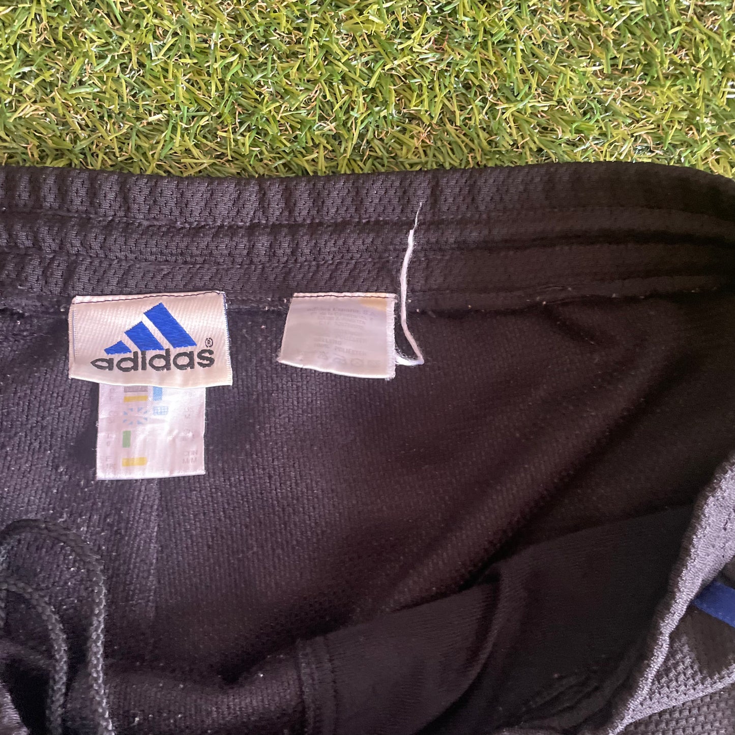 Adidas Track Pants Black with Yellow and Blue Stripes - L