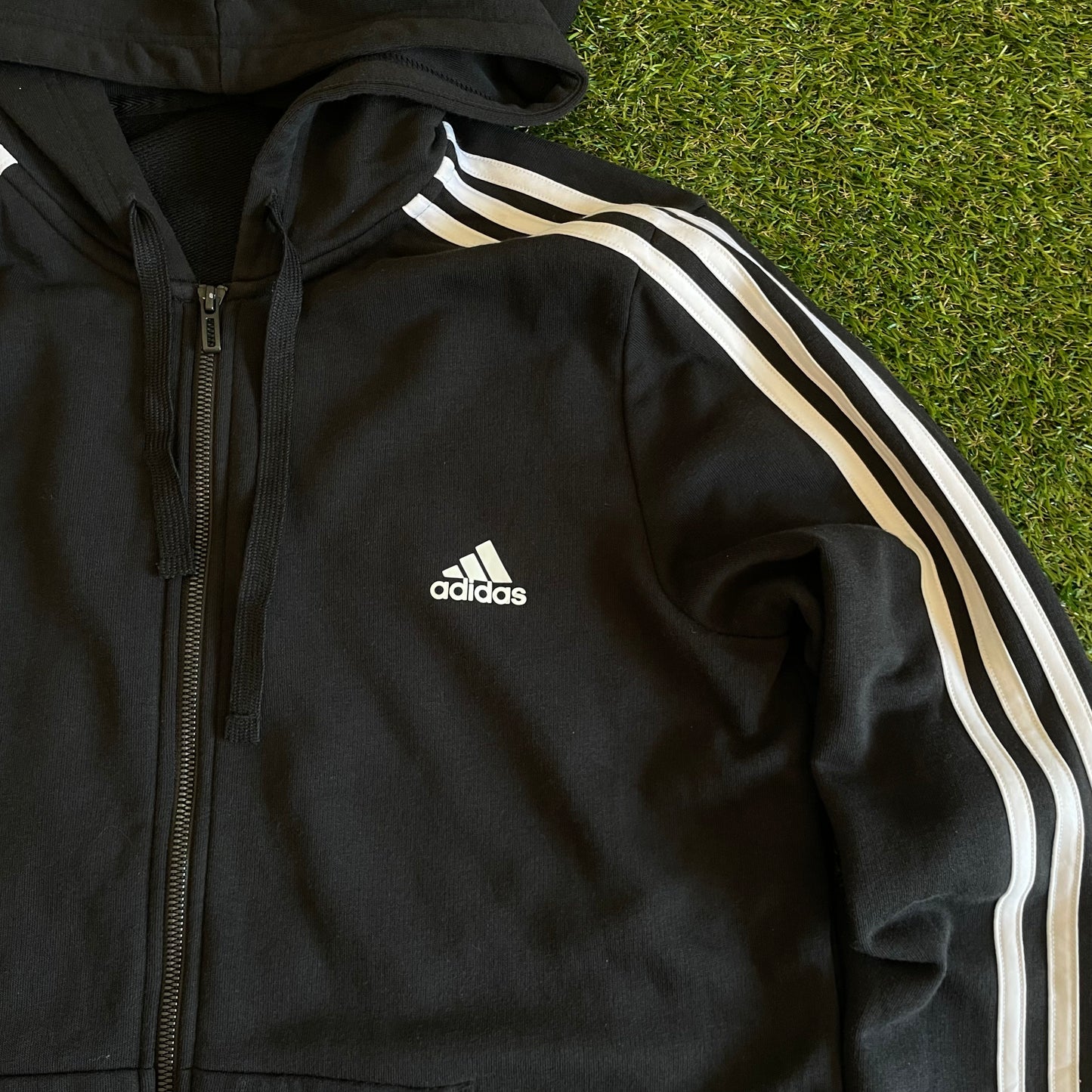 Adidas Zipper Hooded Jacket Three Stripes - XL